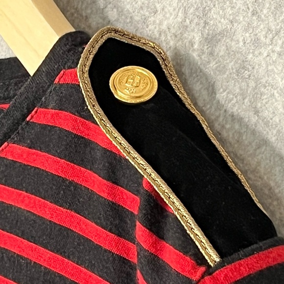 Ralph Lauren Stripe T-Shirt Red Black Gold Crew Neck Small Epaulets - Picture 8 of 10